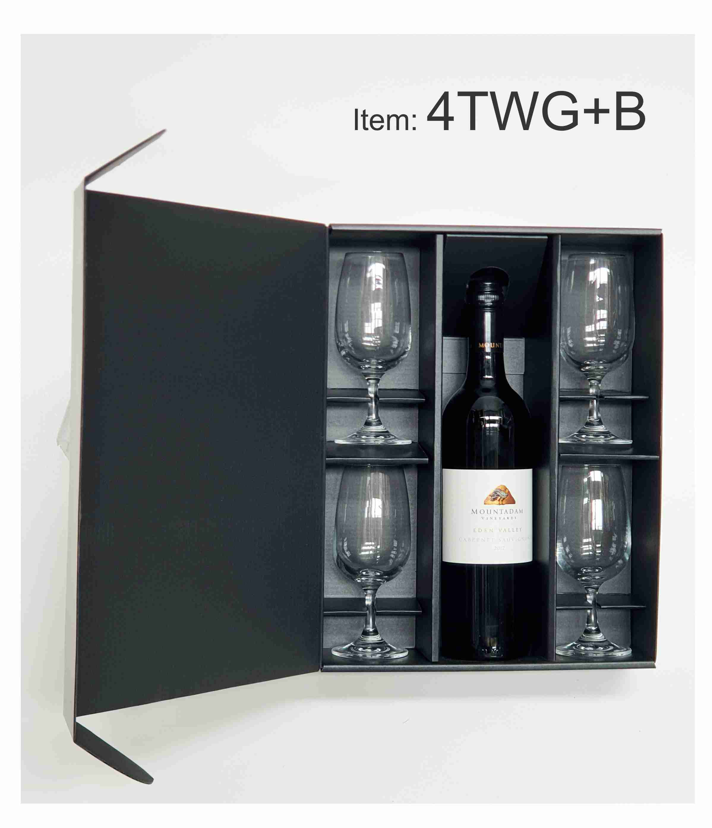 4TWG+B-wine-bottle-and-four-4-taster-glasses-black-gift-box-abc2000-winebox-melbournes four small wine glasses with bottle black gift box